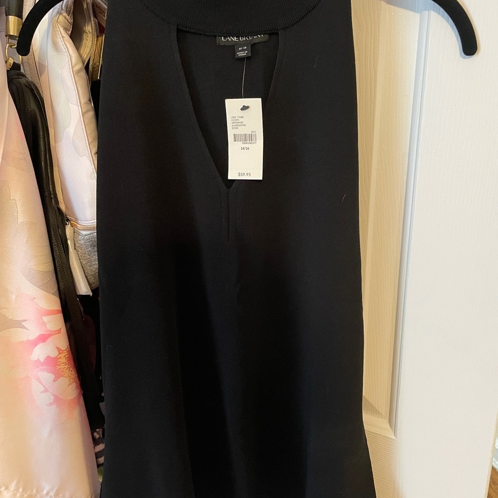 Sleeveless mock turtleneck with v-neck cutout